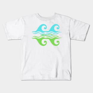 blue green water waves design Kids T-Shirt